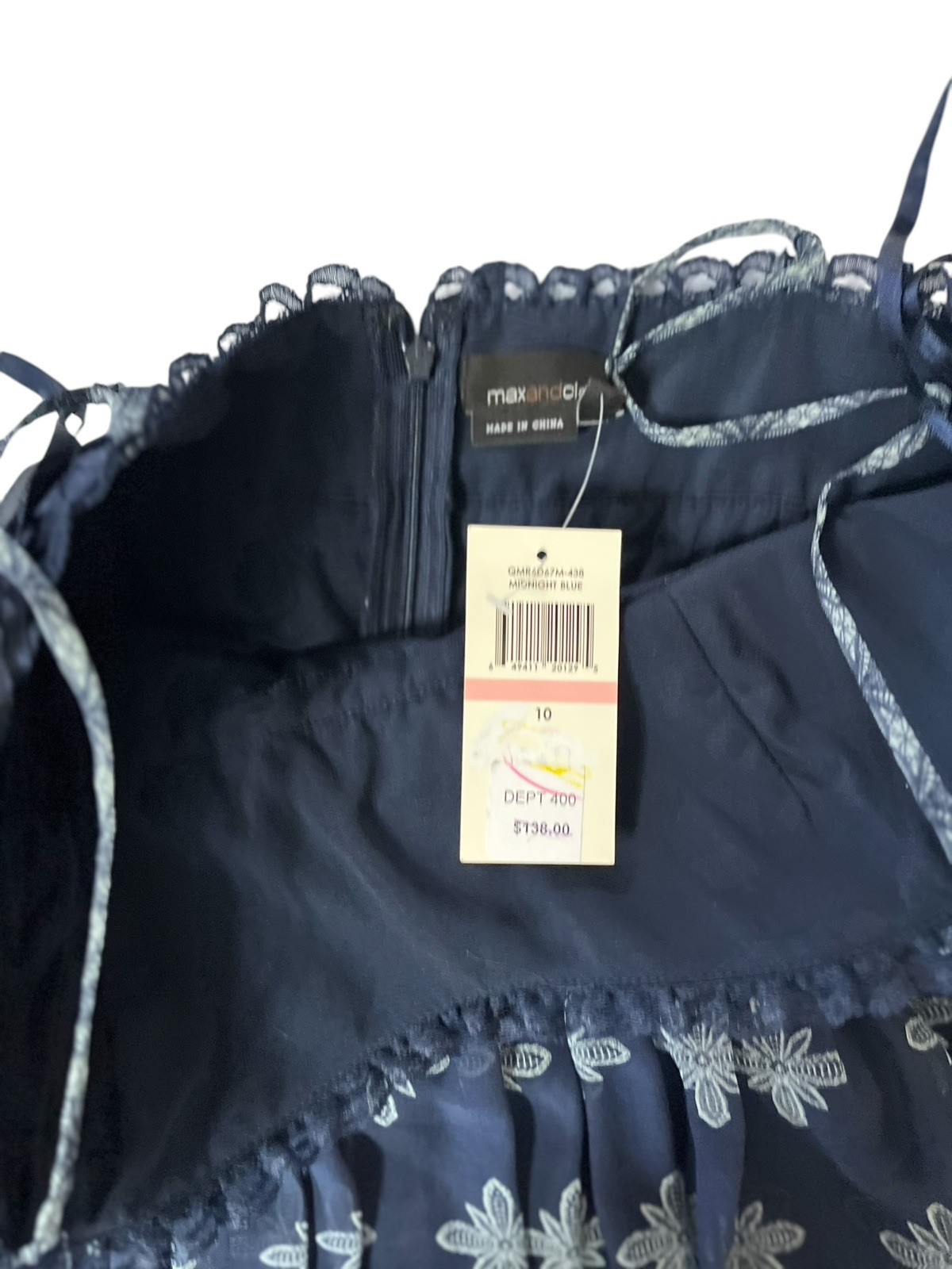 New Max & Cleo Boho Print Silk Dress 10 Sweetheart Neck Blue Sleeveless NWT $138