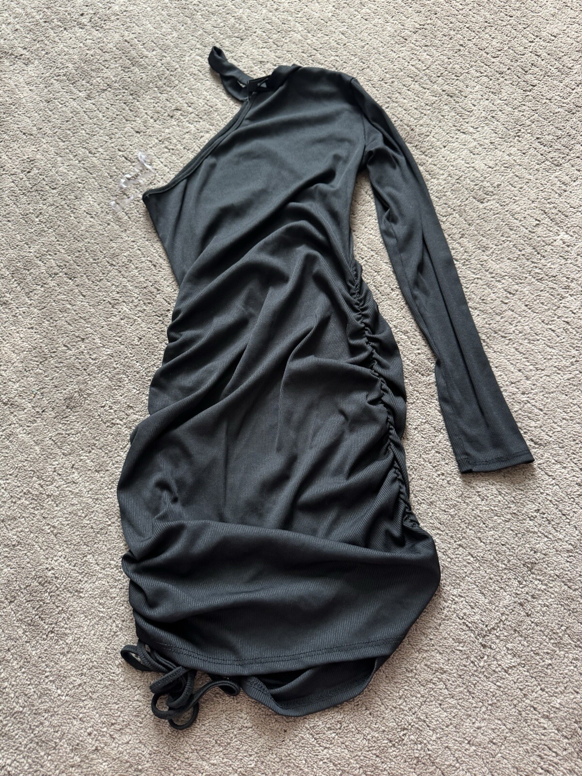 Venti6 Women’s Black One Shoulder Ribbed Mini Dress Size S Q51116