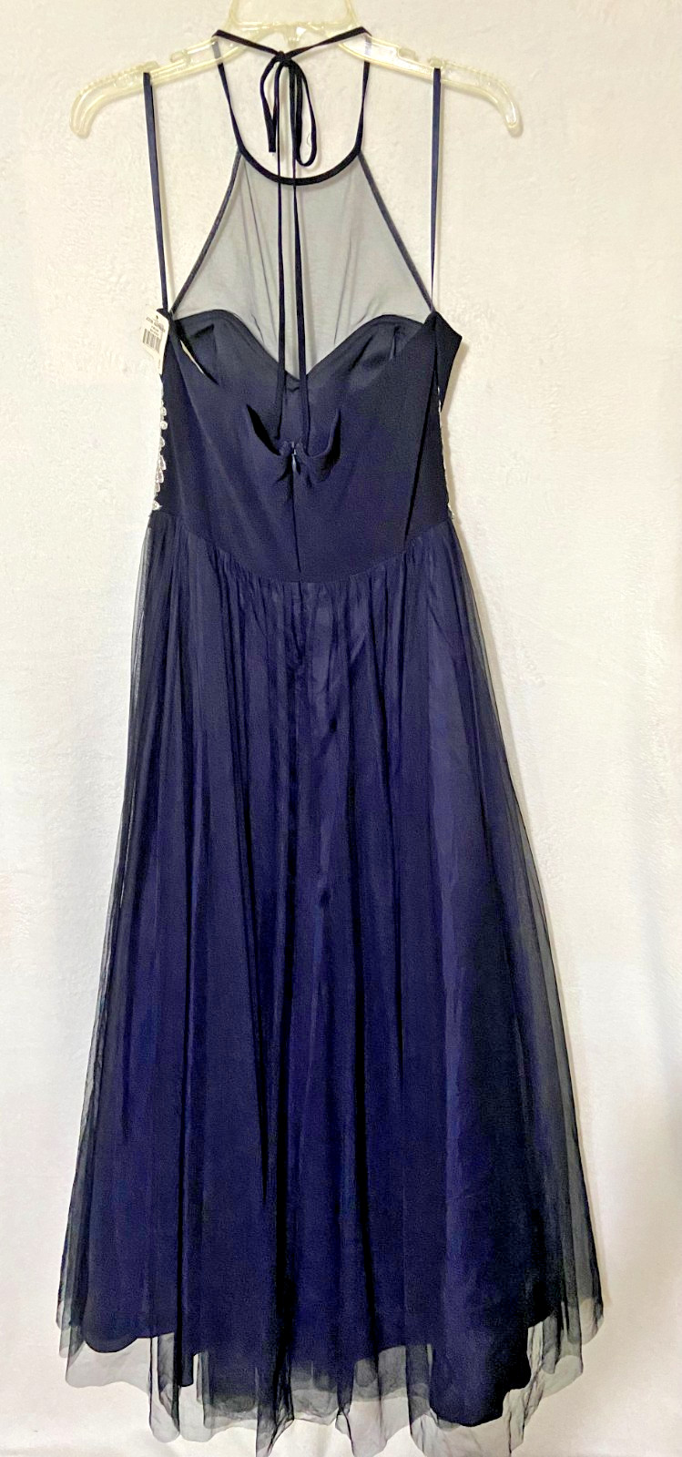 DJ JAZ Tulle Mesh Silver Bodice Detail Sheer Halter Tie – Sz 13 (Juniors)