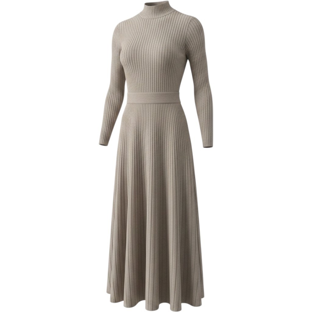 Taylor Ribbed Knit Maxi Dress Long Sleeve Mock Neck Taupe Salt XL 6862MK