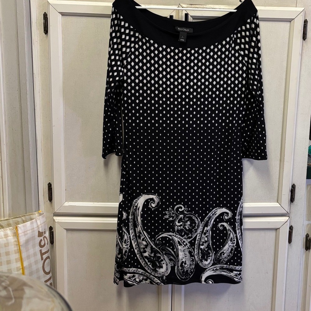 White House Black Market Black White Paisley Diamond Dress – L