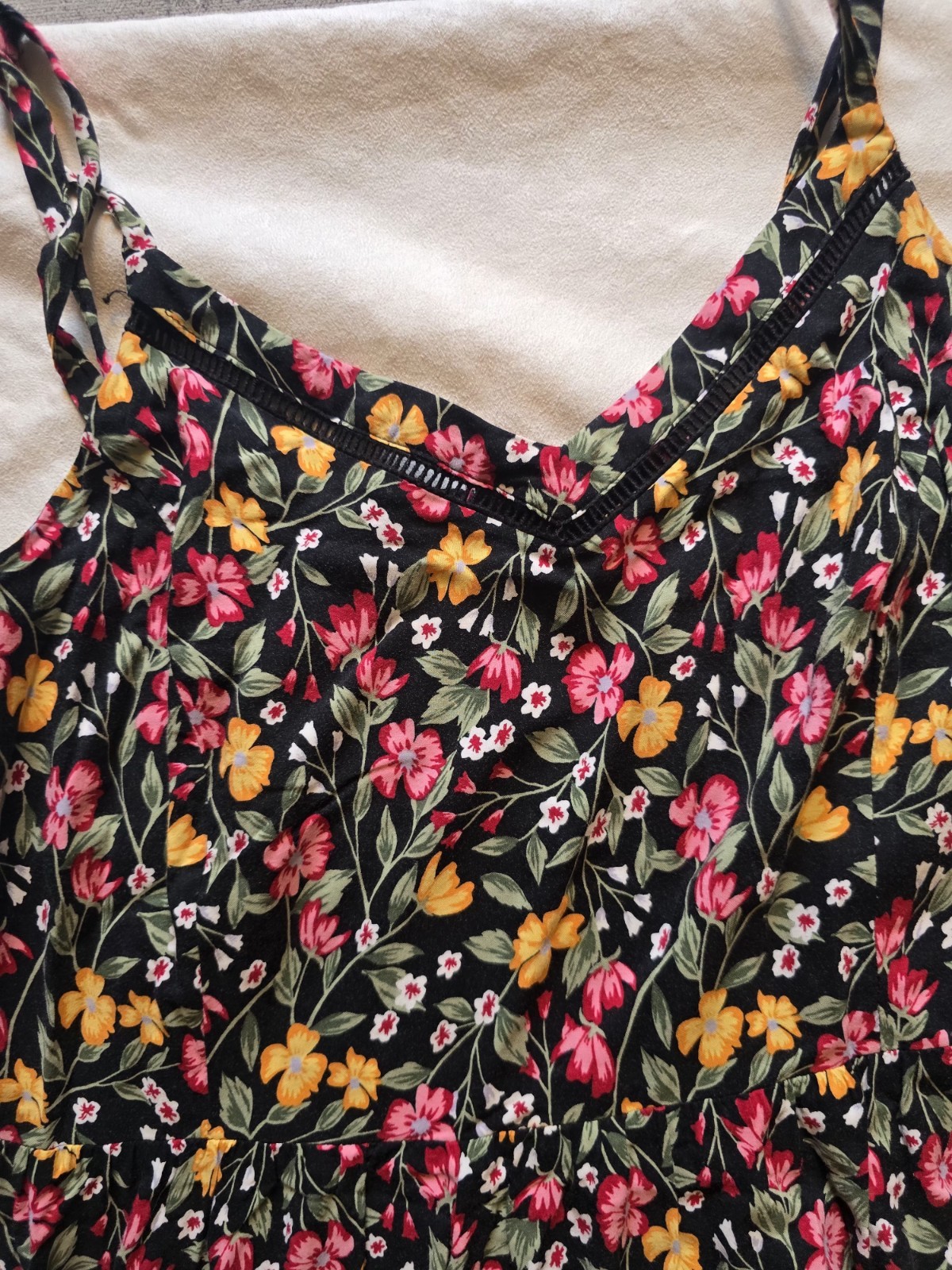 Old Navy Black Floral Smocked V-Neck Strappy Sleeveless Maxi Dress Womens XL