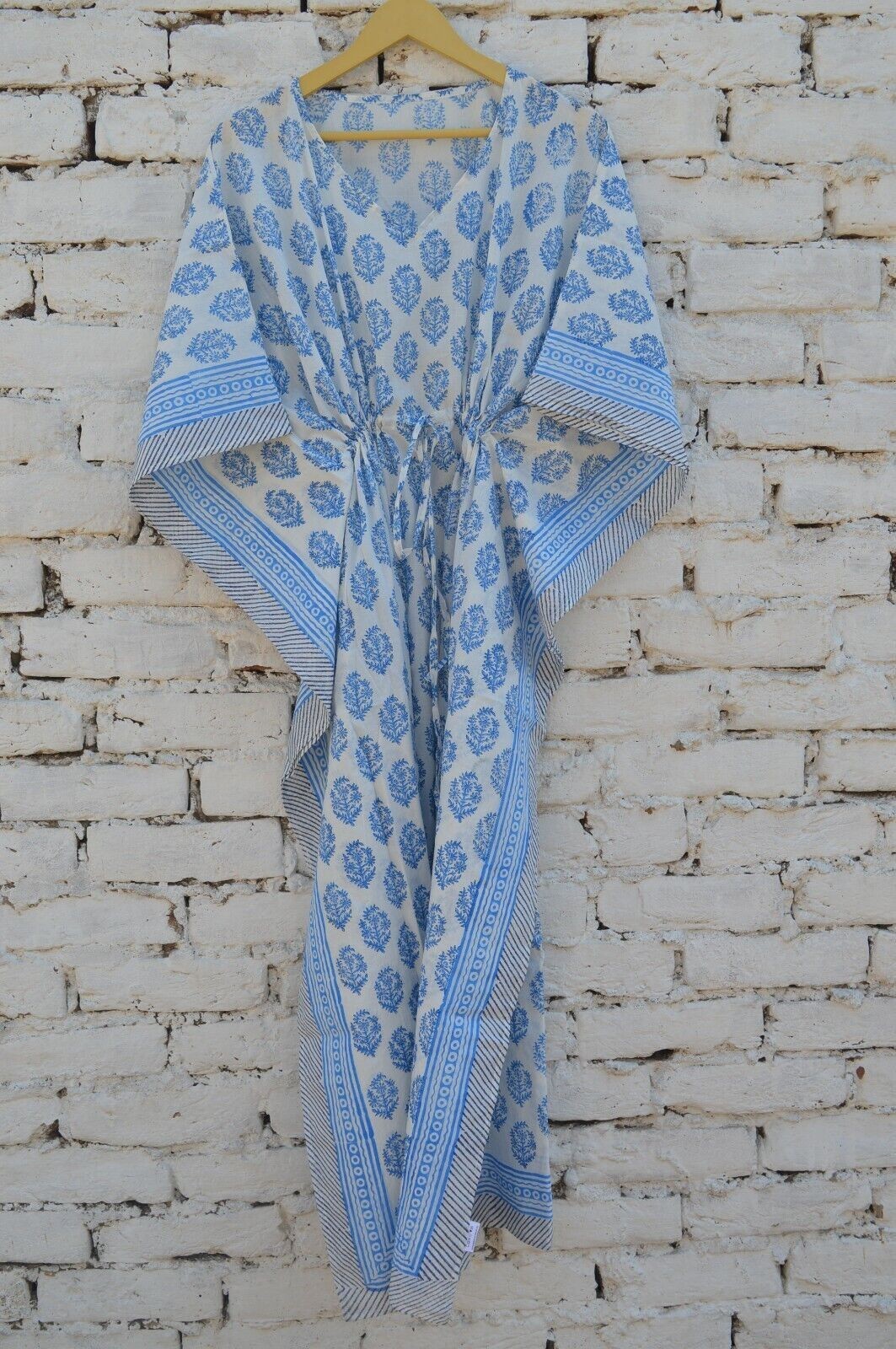 TARRIF FREE✅0% CHARGE Hand Block Long Kaftan 100%Cotton 52 Inches Dress KF-93