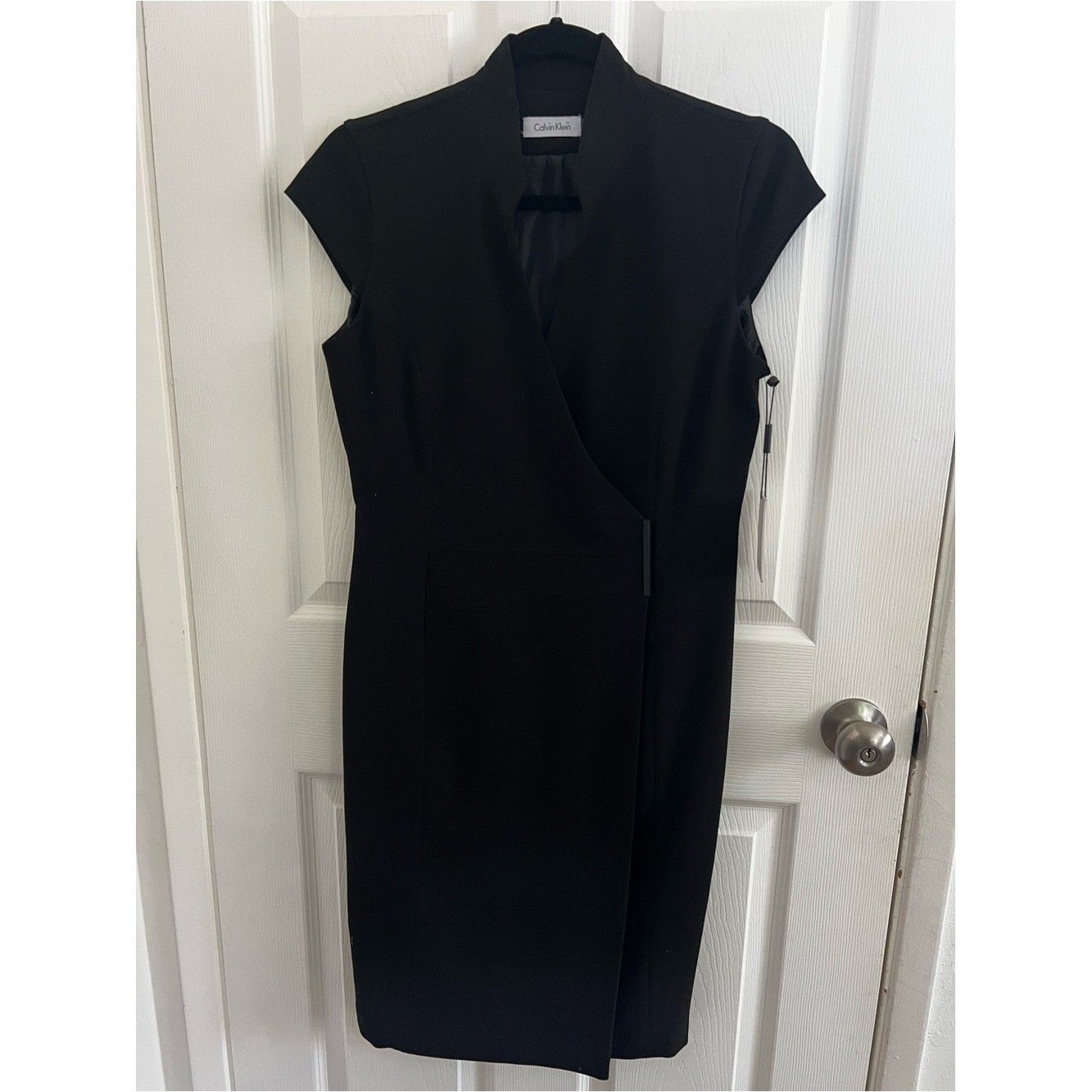 Calvin Klein Black Cap-Sleeve Wrap Midi Dress