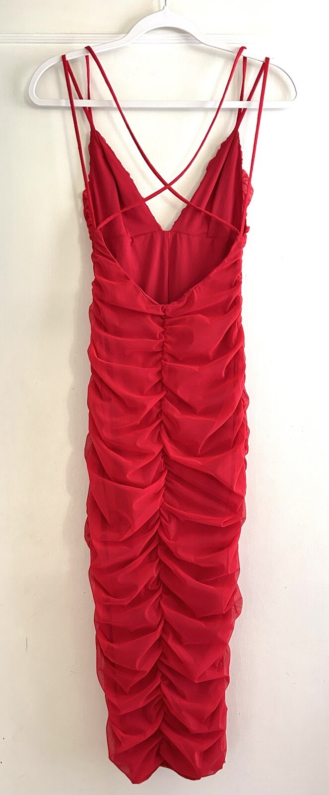 Michael Costello X Revolve Fiji Red Ruched Midi Dress Size Small