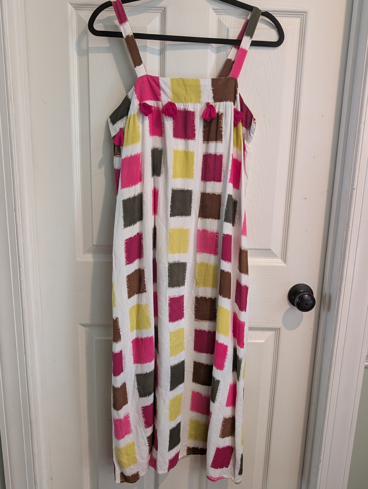 THML Geometric Ikat Square Print Tassel Midi Dress