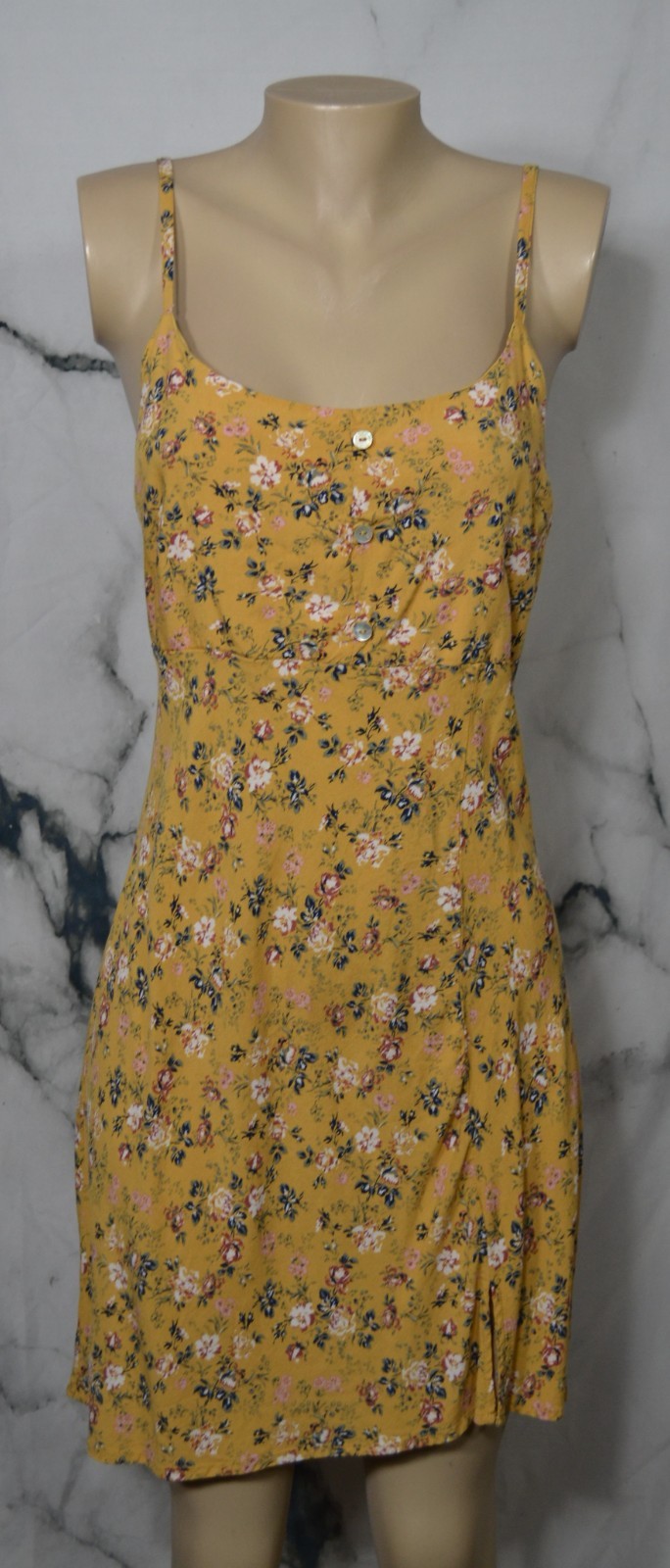 AS U WISH Goldenrod Multicolor Floral Print Dress XL Adjustable Strap Lined Bust
