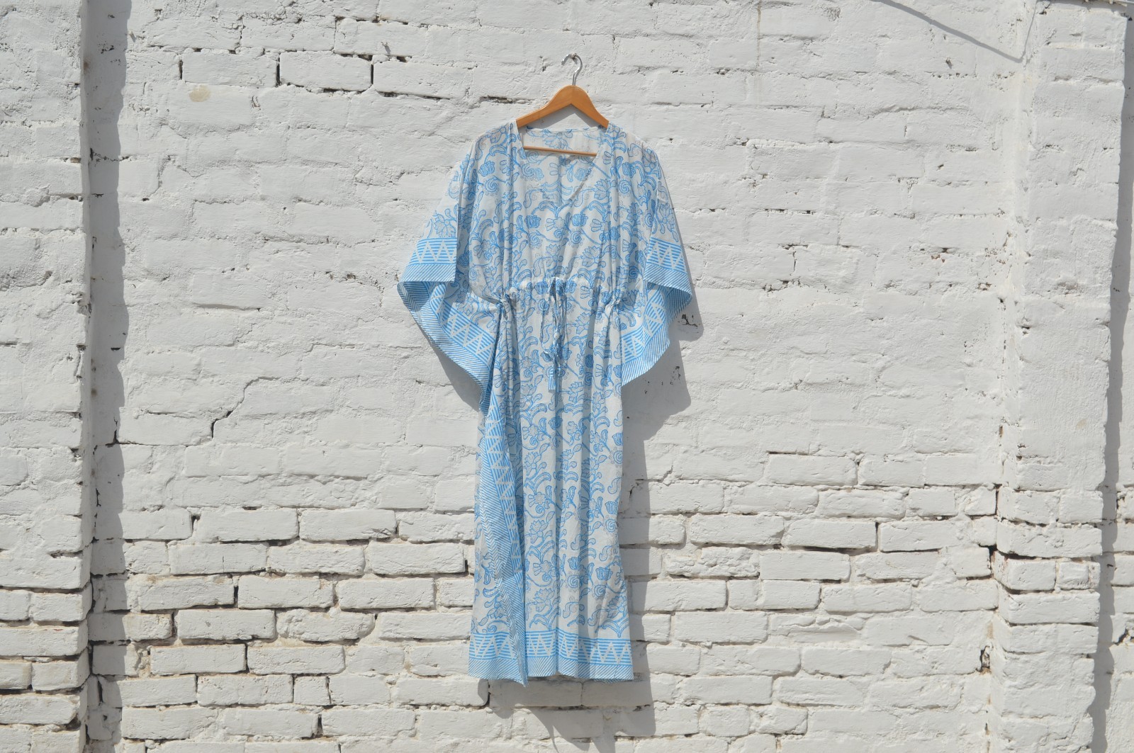 100%Cotton Hand Block Long Kaftan 52 Inches Dress TARRIF FREE✅0% CHARGE KF-75
