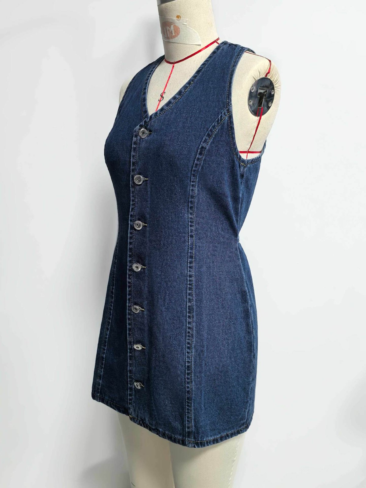 Distressed Button-Front Denim Mini Dress