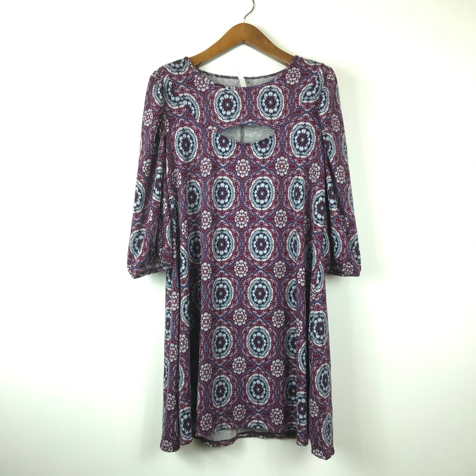 NY Collection Womens Plus Petite 3XP Wine Floral 3/4 Puff Sleeve Dress NWT AM31