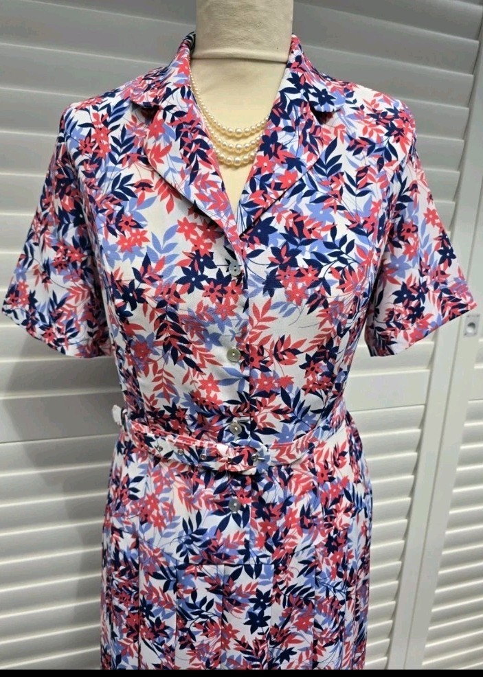Vintage 1940s 1950s Style Red White Blue Home Front Tea Dress Size 10 12 Eastex