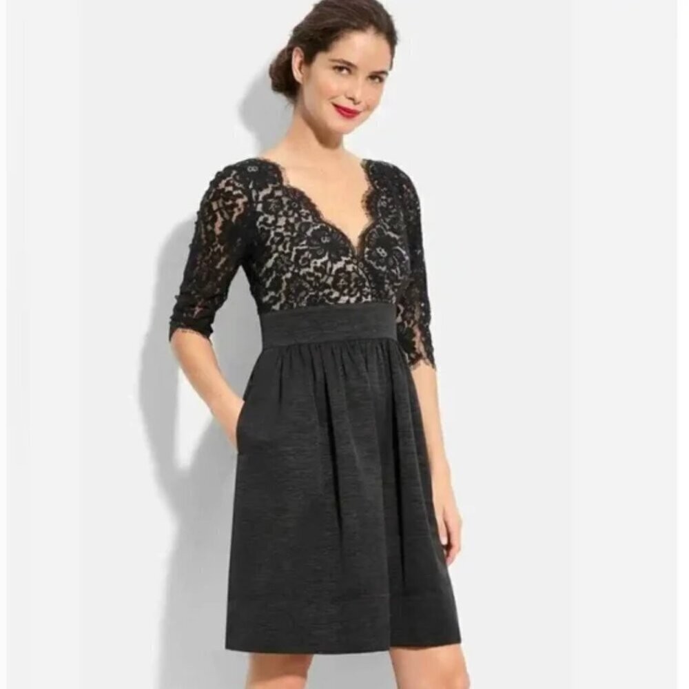 NWT Eliza J Lace & Faille Scalloped Black Dress Size 4