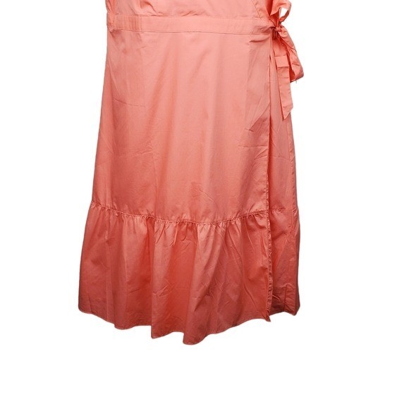 Talbots Sleeveless Peachy Orange V-Neck Poplin Wrap Midi Dress Size 14W NWT