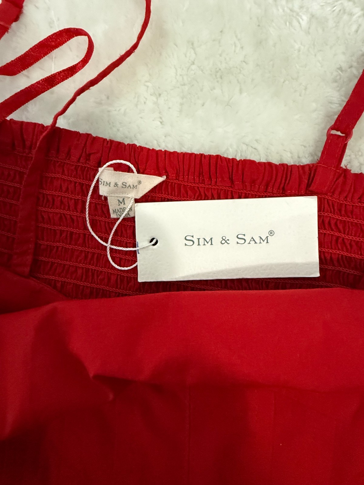 NWT Sim & Sam Red Cotton Maxi Dress Smocked Back Pockets Size M