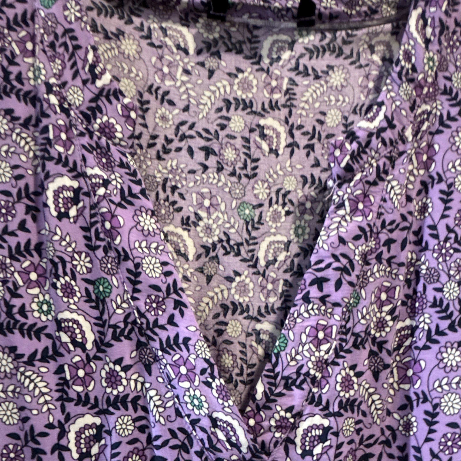 Bloomchic 14-16 Purple/White/Green Floral V-Neck Short Sleeve Rayon Woven Maxi