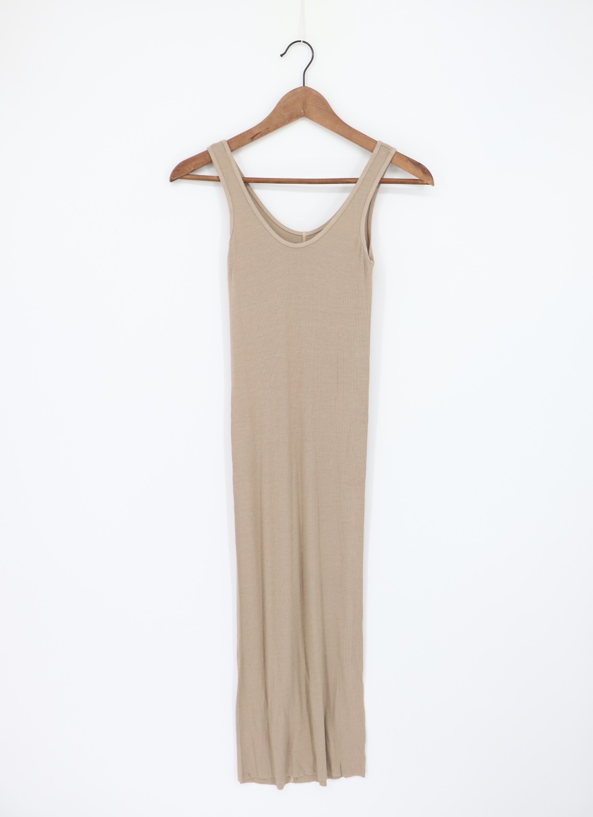 ENZA COSTA Silk Rib Tank Midi Dress Camel Beige XS $165 C1 219