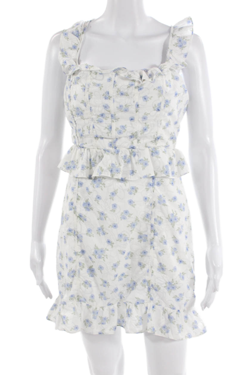 Storia Women Sundress White Floral Square Neck Sleeveless Knee Length Size M