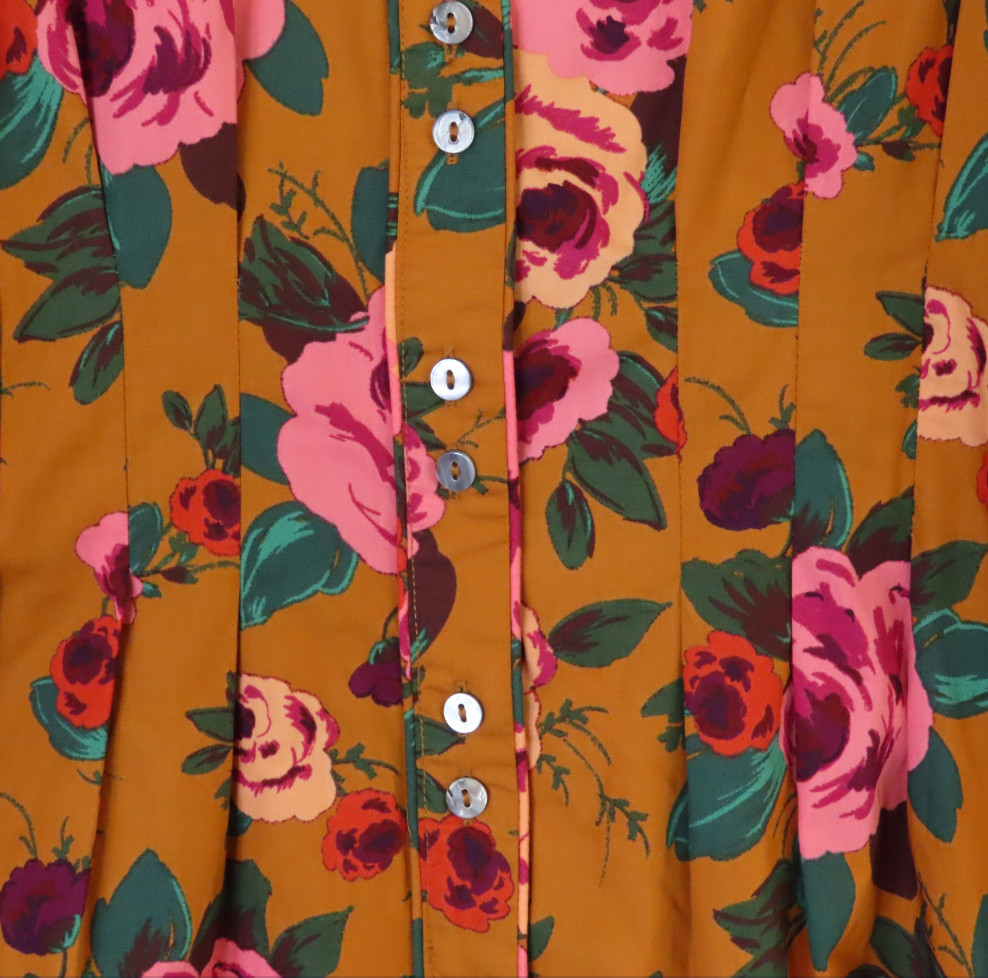 NWT Olivaceous PLEATED PUFF SLEEVE DRESS Mustard/Pink Floral SCALLOP COLLAR sz M