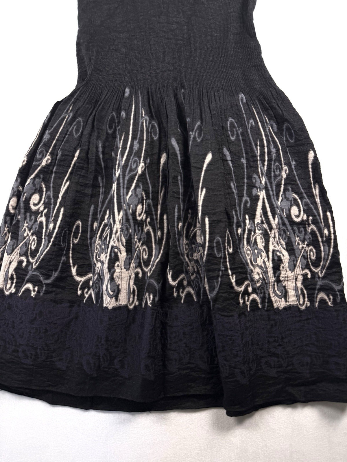 Max Edition Embroidered Crinkle Dress L Black Whimsigoth Y2K Stretch Sleeveless