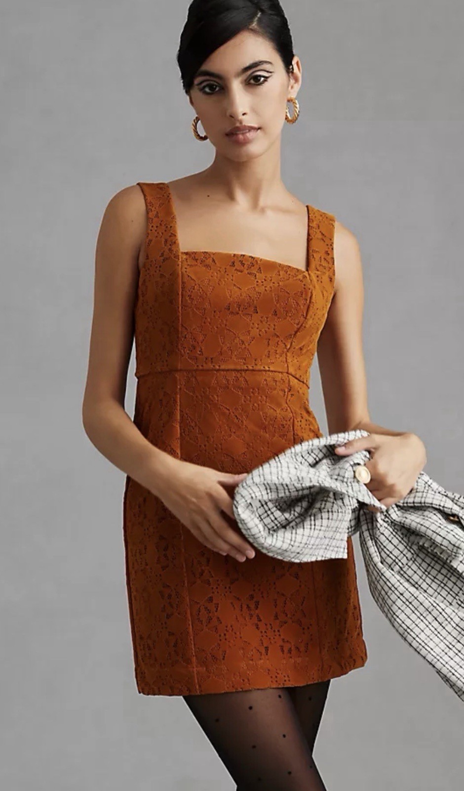 Anthropologie Brown Eyelet Lace Square Neck Sleeveless dress 4