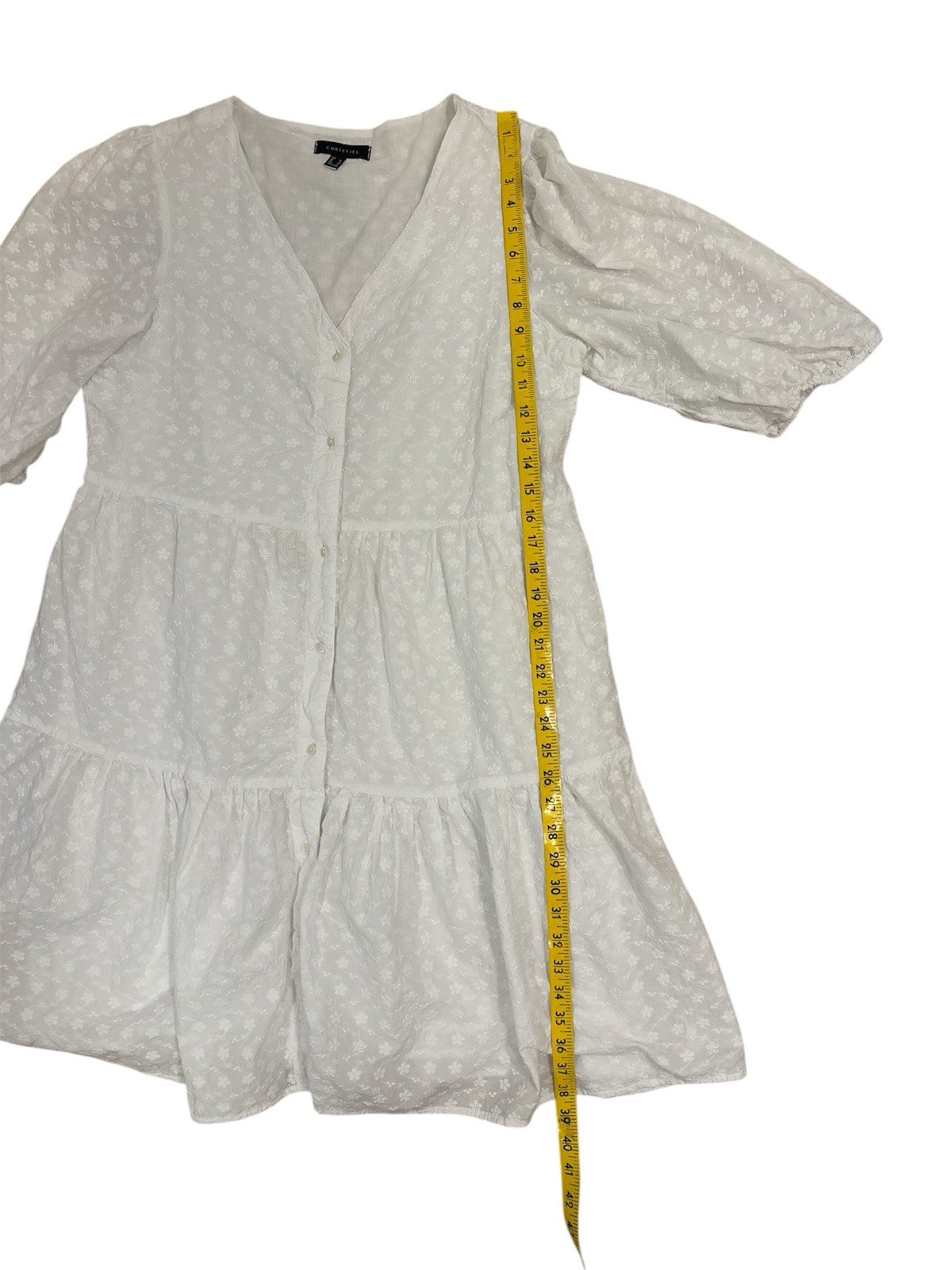 Cortefiel knee length White Button-Up Dress size XL.