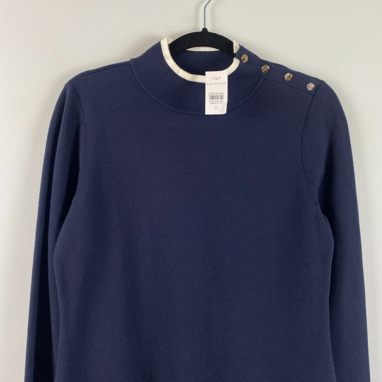 Ann Taylor Colorblock Sweater Dress Size Medium Long Sleeve Navy Cream