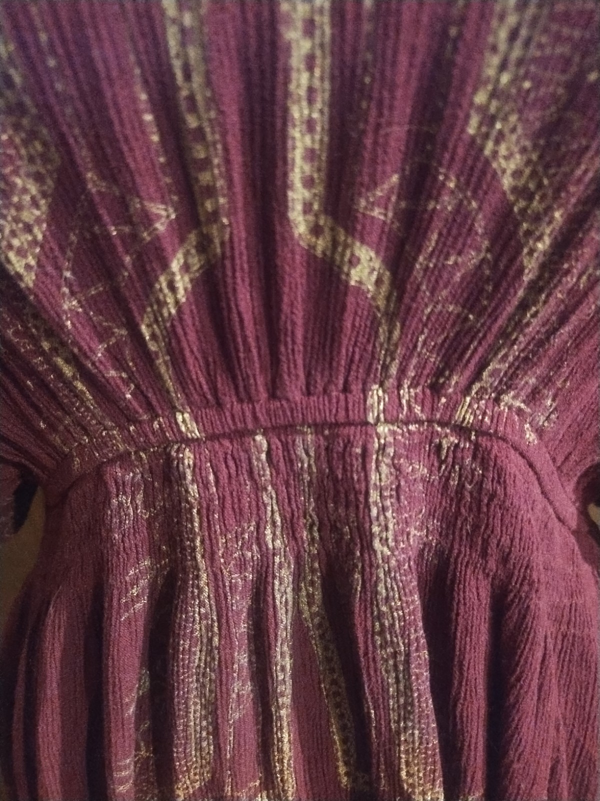Earthbound Gauze Boho Dress Size Large Empire Waist Burgundy Granola Tribal