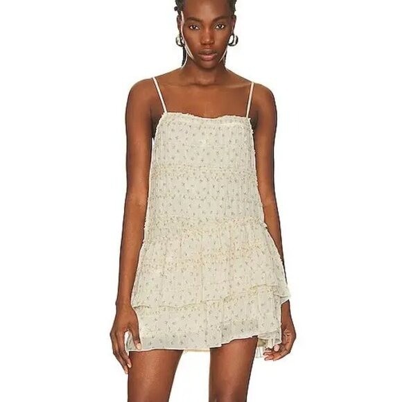 Camila Coelho Waverly mini dress cream floaty floral lace ruffle tiered tank M