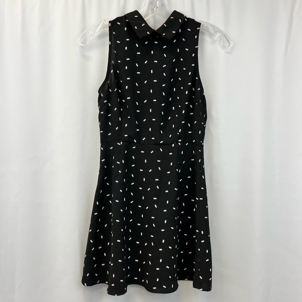 Lucigirls Womens A Line Dress Black White Collared Sleeveless Zip Hook & Eye S