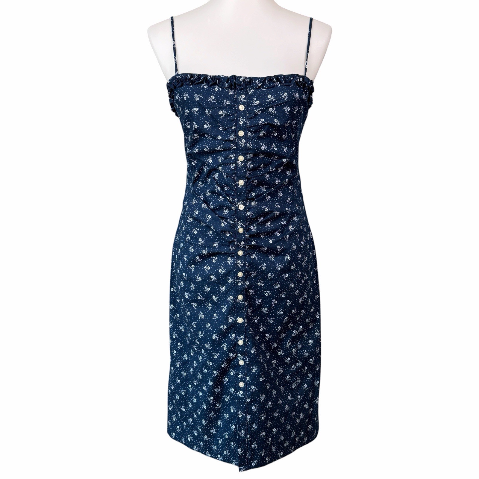 Vintage Ralph Lauren Dress Size 8 Blue Romantic Floral Slip Garden Sundress Y2K