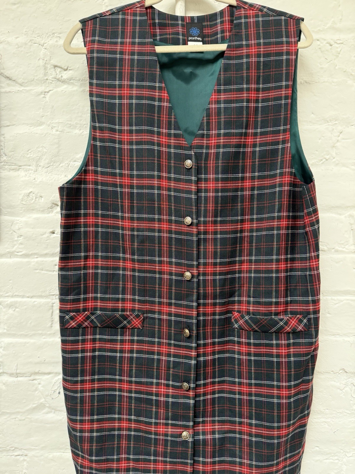 Vintage Panther Jumper Green Red White Plaid Lined Button Twill Size 10