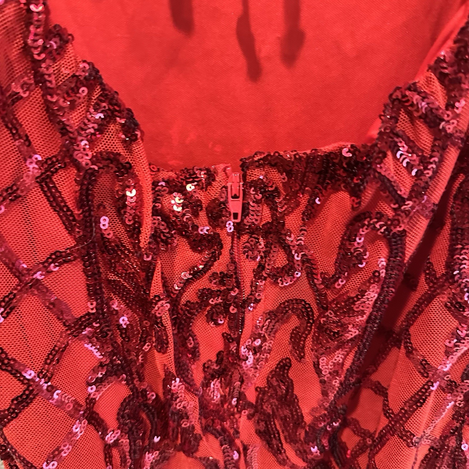B.Darlin Red Sequin Dress Adjustable Spaghetti Straps Size 5/6