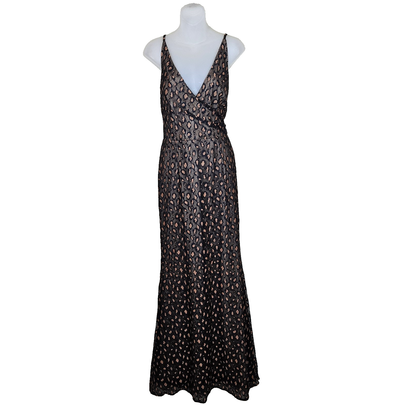 Dress the Population Helen Dress L Black Lace Trumpet Gown Maxi Leopard Formal