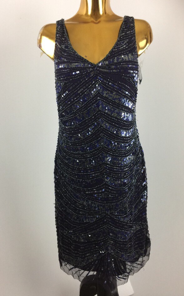 Patra Art Deco Beaded Sequins Blouson Purple Sleeveless Formal Gown Dress 12