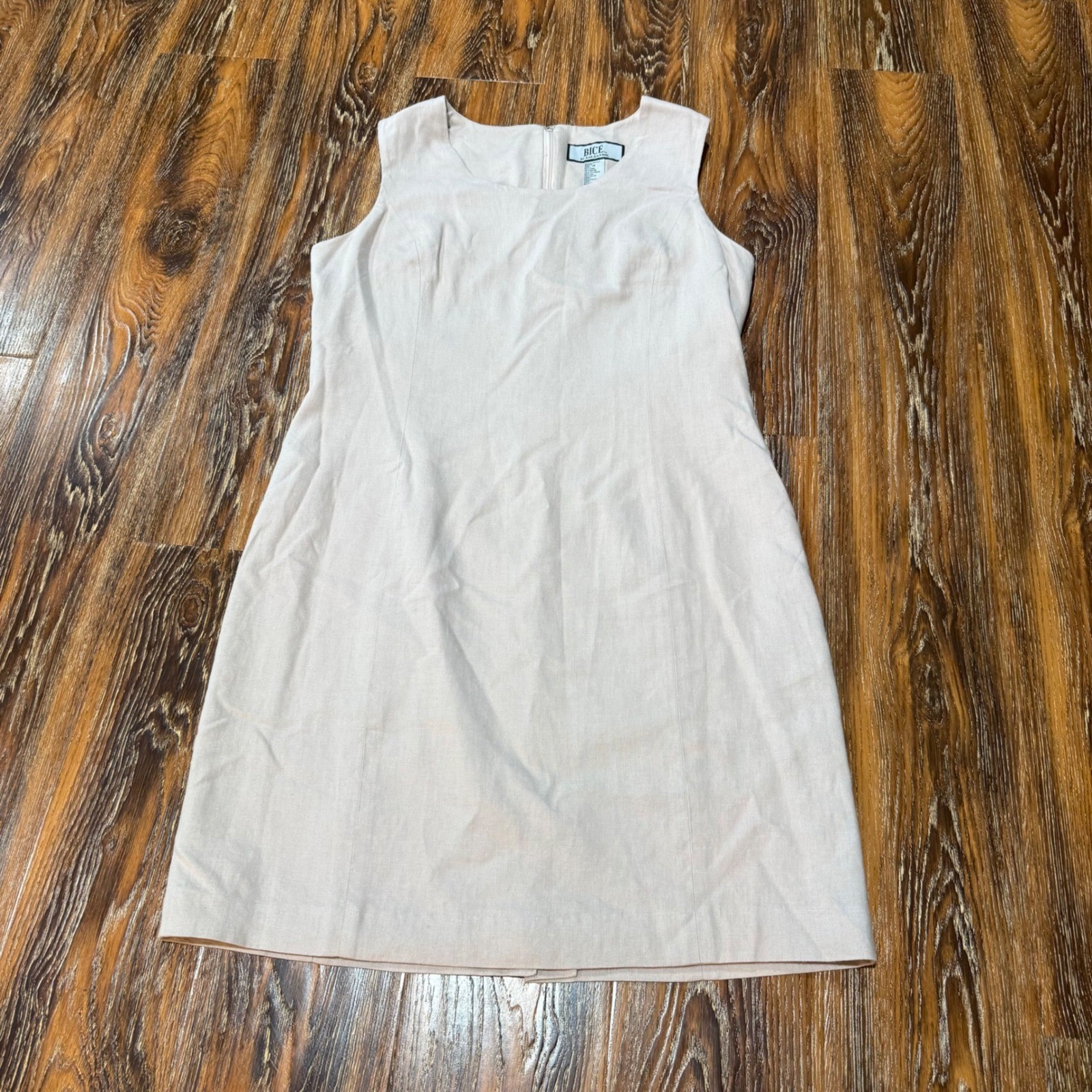 Bice Sag Harbor Beige Linen Blend Sleeveless Sheath Dress Size 16 Oatmeal Womens