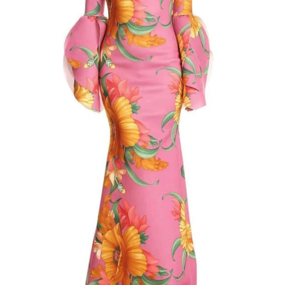 Ivan Troy Women Small Polyester Petal Floral Puff Sleeve Relaxed Fit Maxi Dress