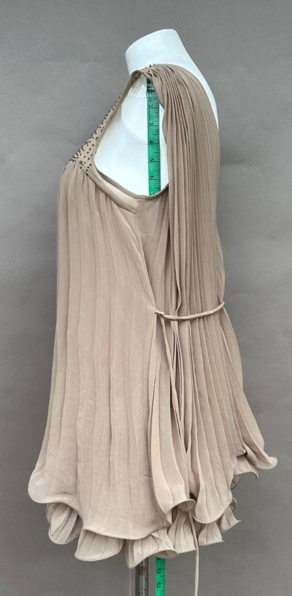 Double Zero Sequin Mini Dress Medium Champagne Beaded Ruffle Party Cocktail Glam