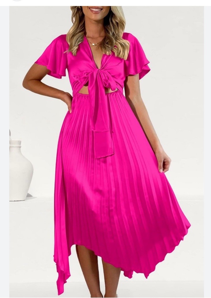 Pretty Garden Women’s Pink Dress Size M Pleated Bow Cut Out Summer Party Beach