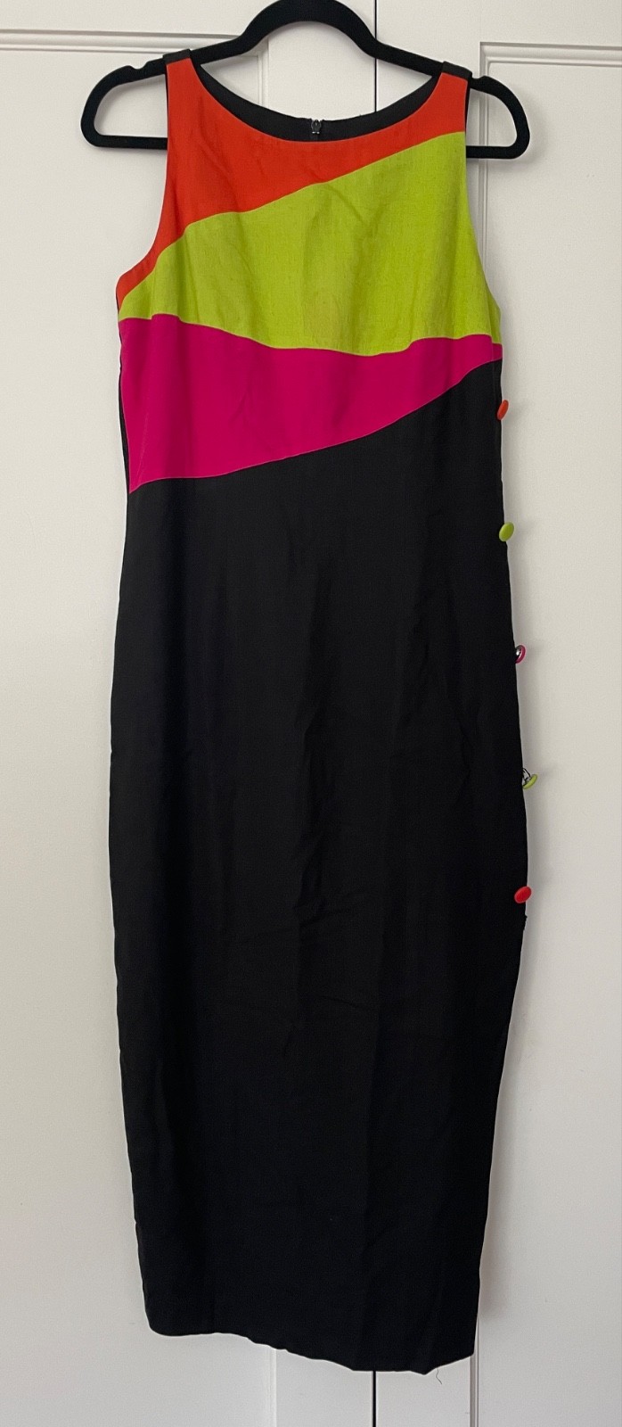 Vintage Designer Deborah Laws Long Black Maxi Retro Evening Dress Linen Lined 10