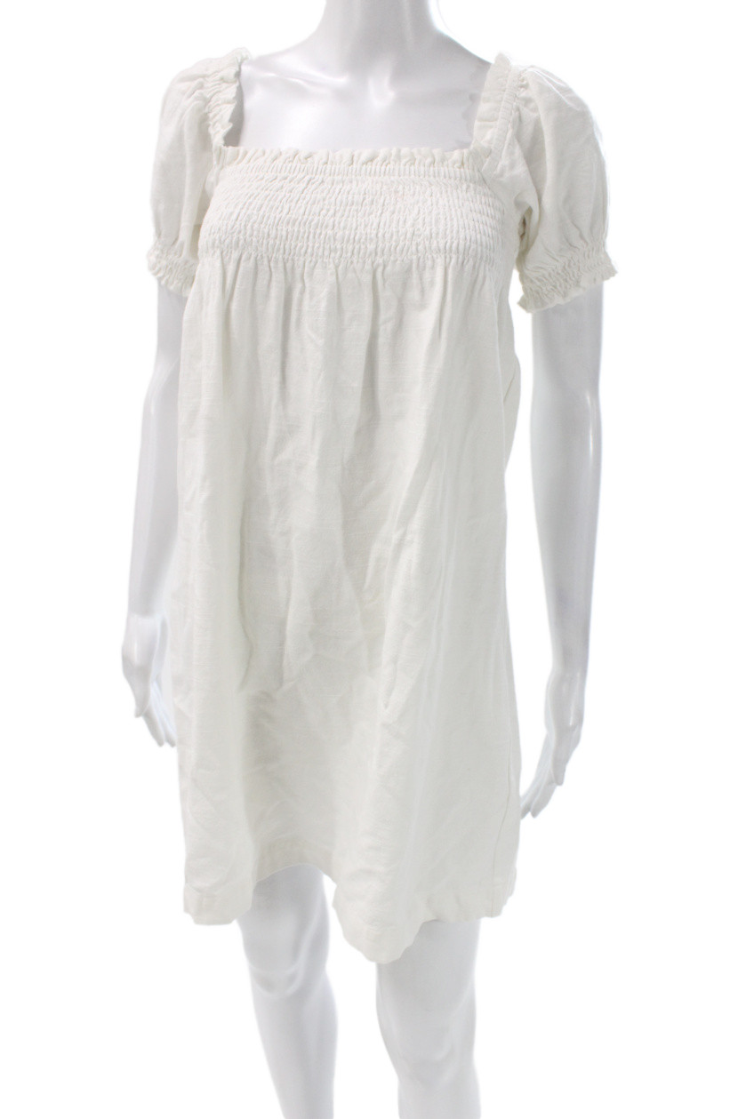 Faherty Women Shift Sundress White Cotton Square Neck Short Sleeve Size XS