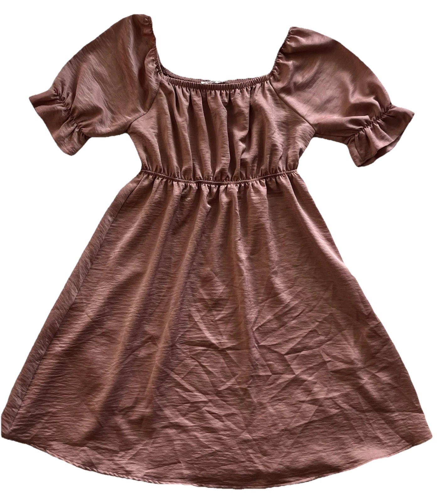 Pink Fairy Boho Puffed Sleeve Cinched Waist Shimmer Fabric Dress (Medium)