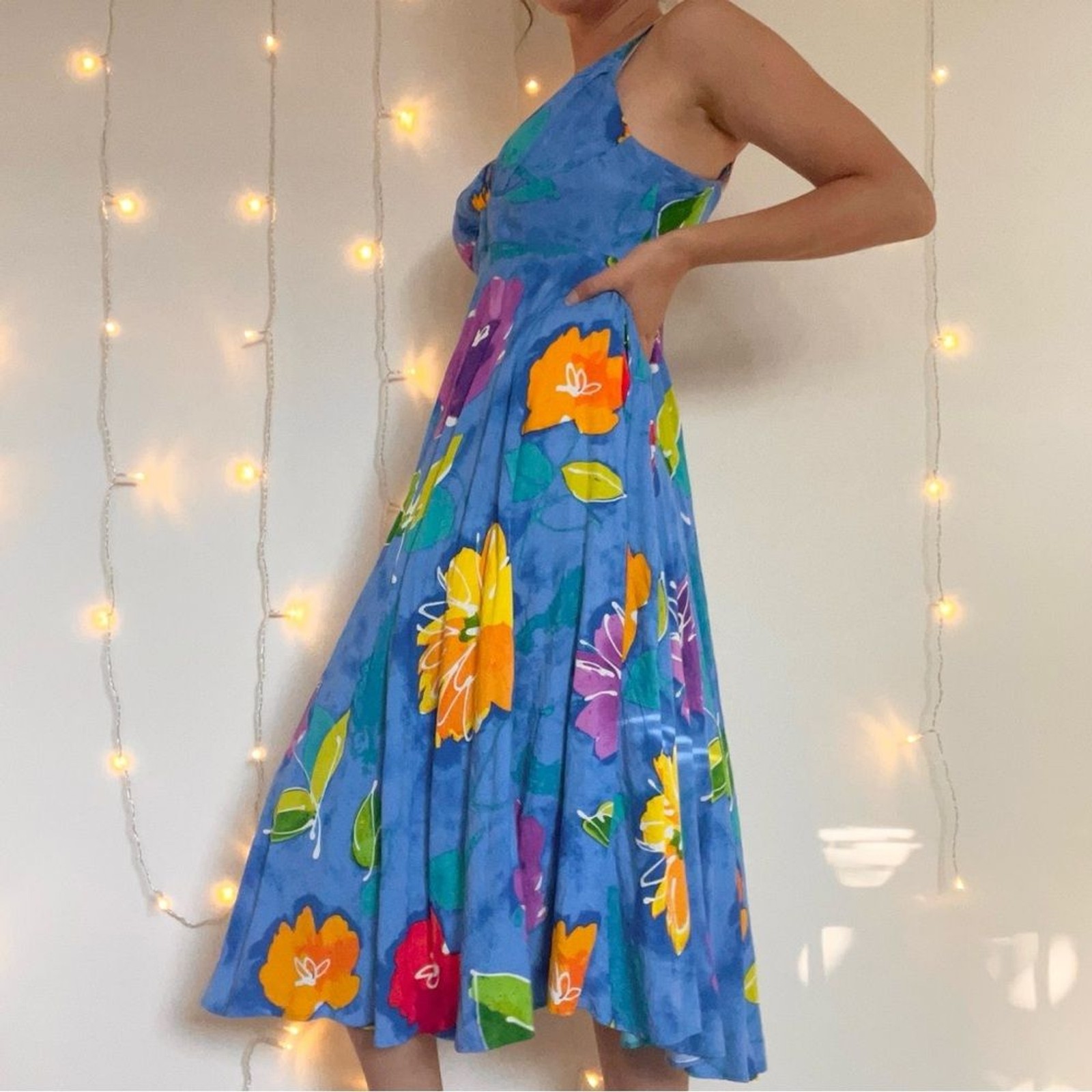 Gorgeous bright colored large print floral summer dress
