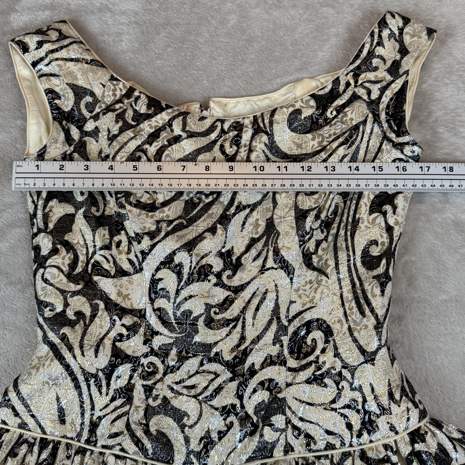Jenny Packham Dress Womens 10 Black Gold Metallic Brocade Party Cocktail Glam