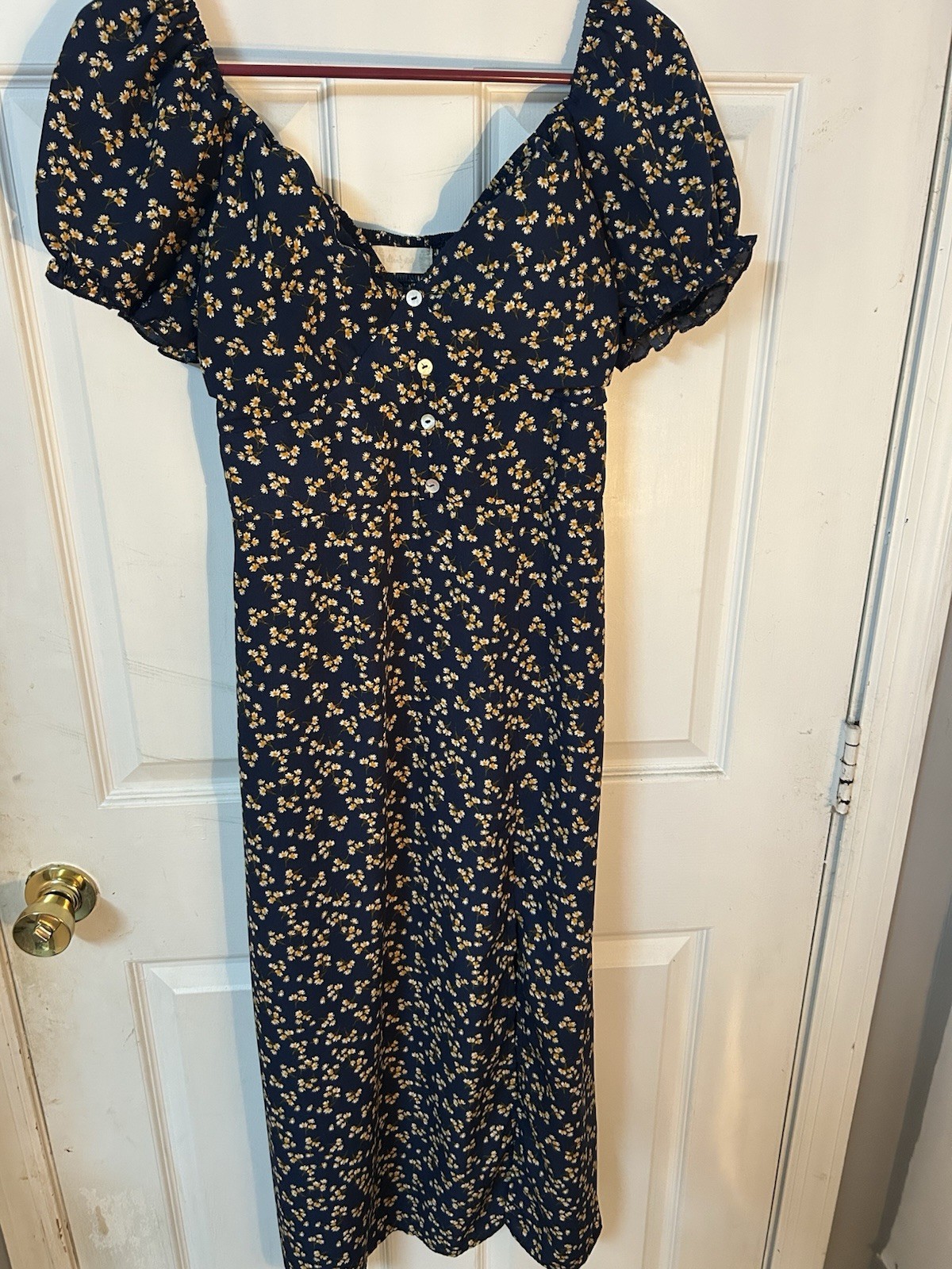 Altar’d State Navy Floral V Neck Dress Women’s Medium Short Sleeve Smocked Back