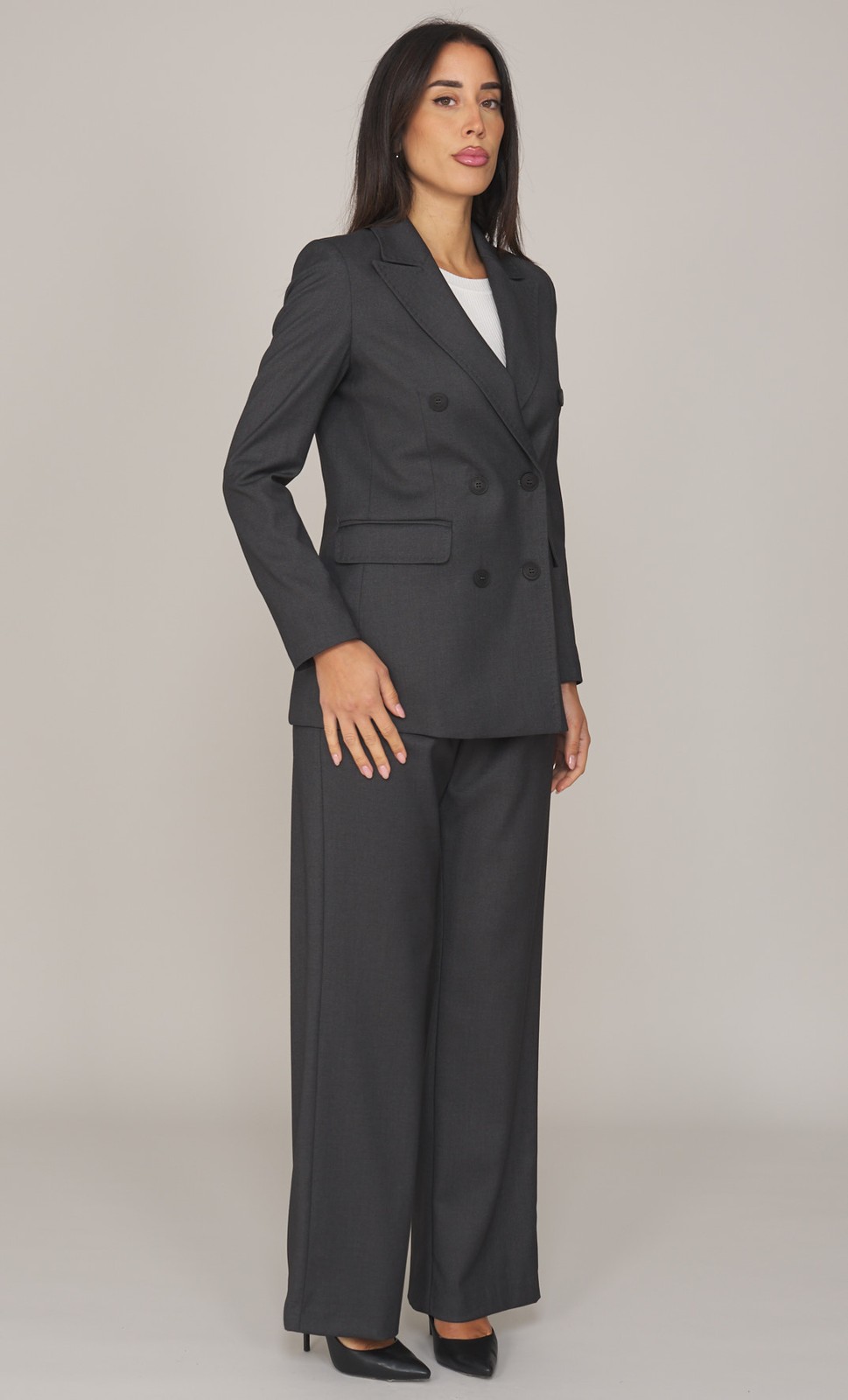 TAILLEUR WHITE WISE DOUBLE BREASTED PALACE ANTHRACITE PANTS WOMEN WW20428