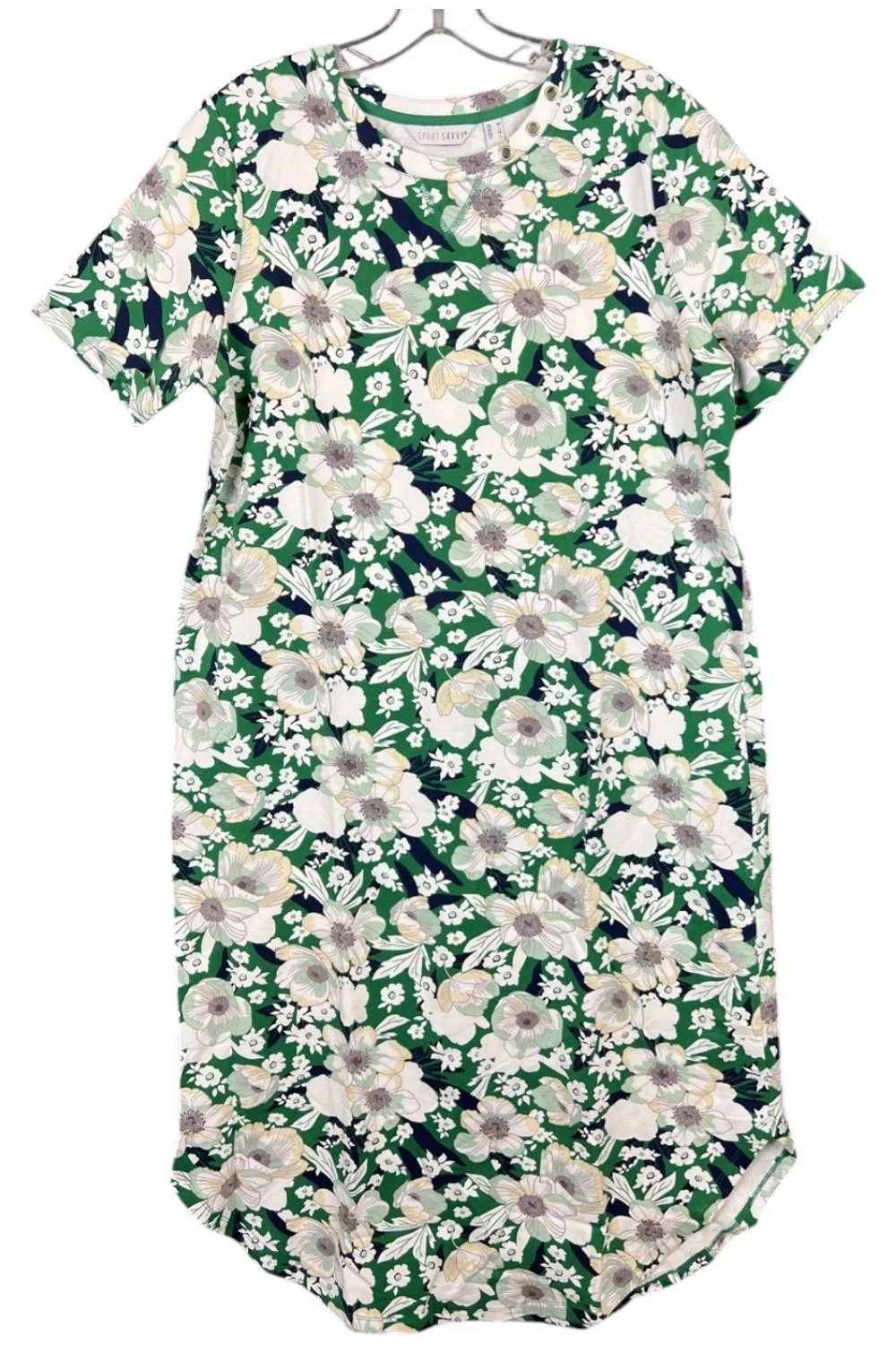 Sport Savvy French Terry Printed Midi T-Shirt Dress Green Floral