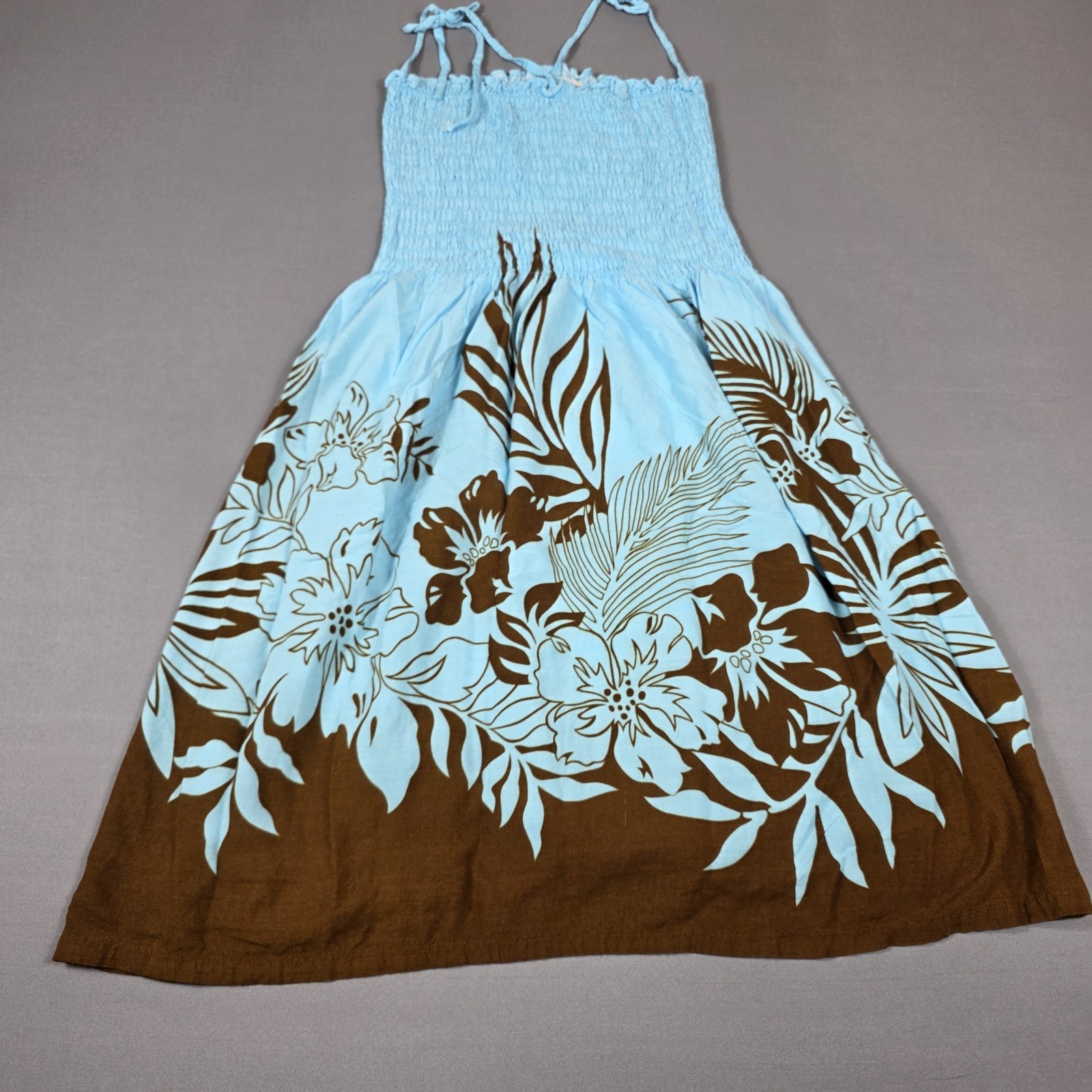 Y2K Hibiscus Collection Hawaii Spaghetti Strap SunDress Teal Brown NO SIZE XS?
