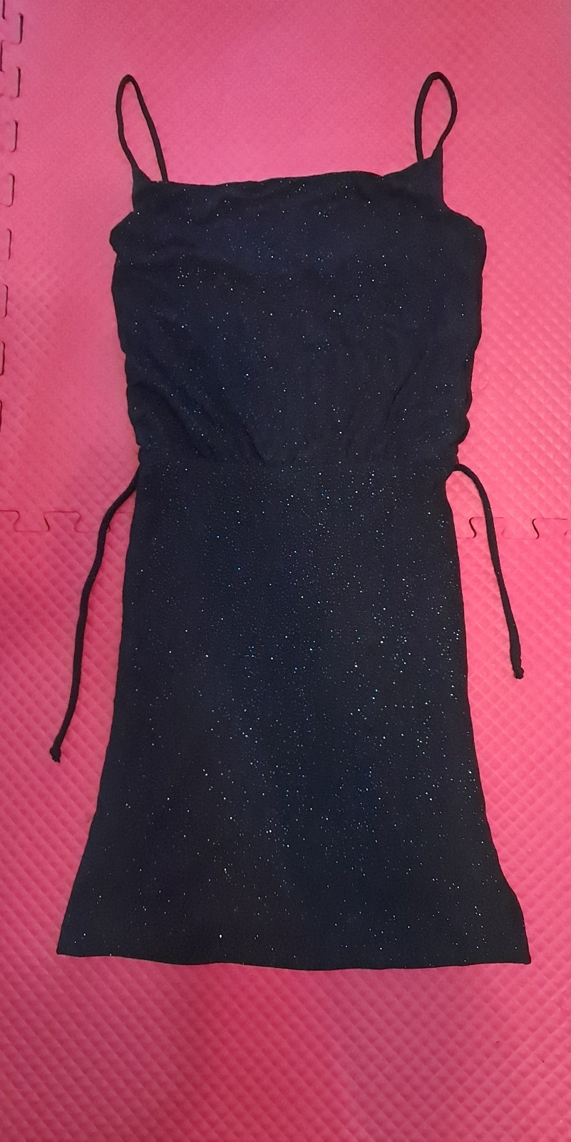 Arden B Sparkly Black Acetate Stretch Strap Sequin Dress String Tie Waist