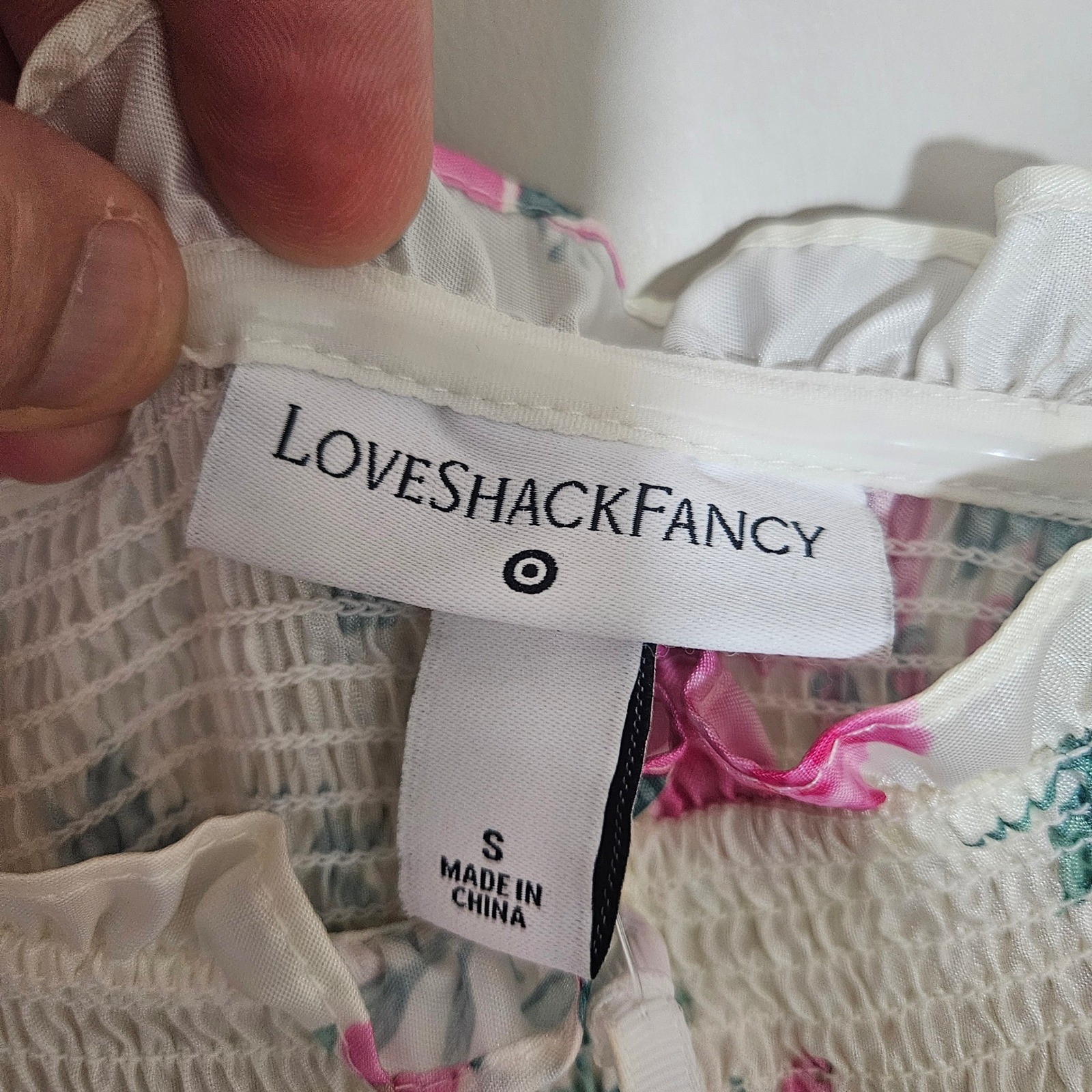 LoveShackFancy Target Floral Smocked Tiered Midi Dress Ivory Pink Size S NWT