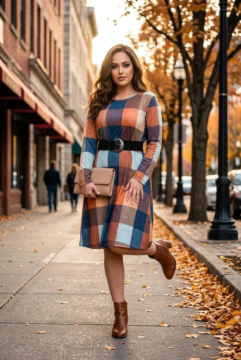 Multi-color Fall Winter Long Sleeve Sweater Dress